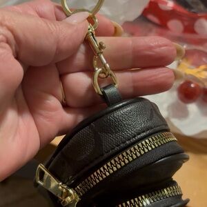 Gold-Trim Black Leatherette Keychain Pouch
